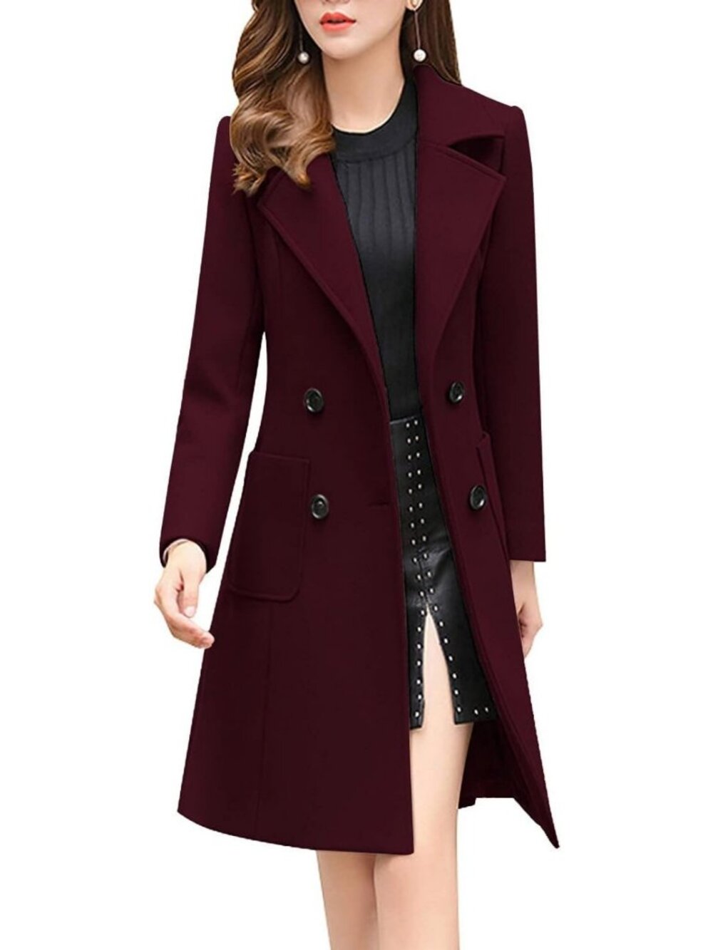 Elegant Notched Collar Double Breasted Wool Blend Overcoat for Women - Stylish